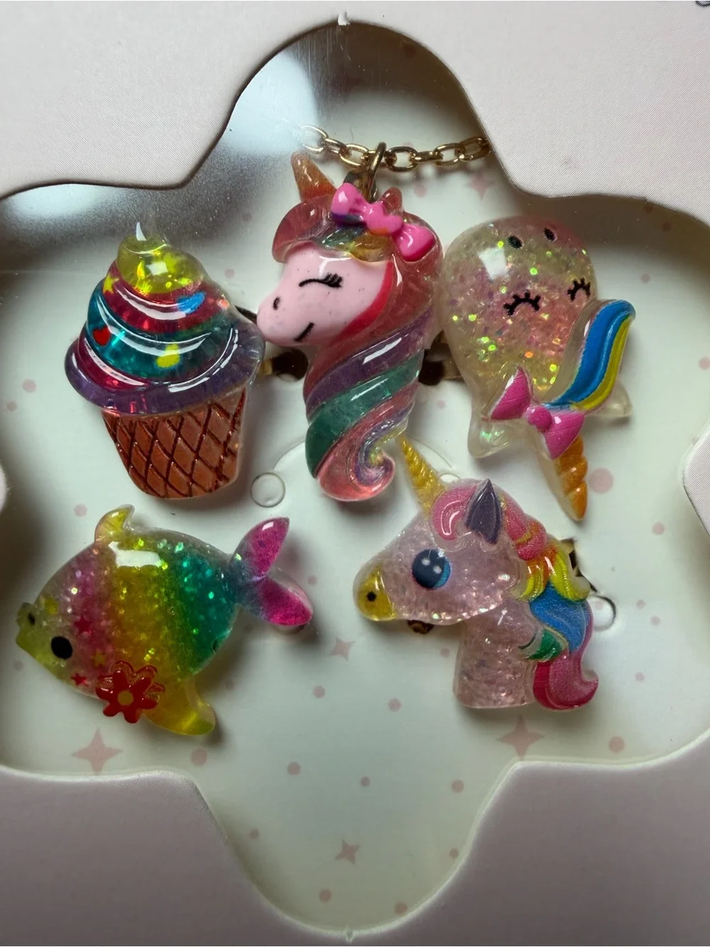 Unifull Rainbow Unicorn & Sweet Charms Necklace And Four Ring Set